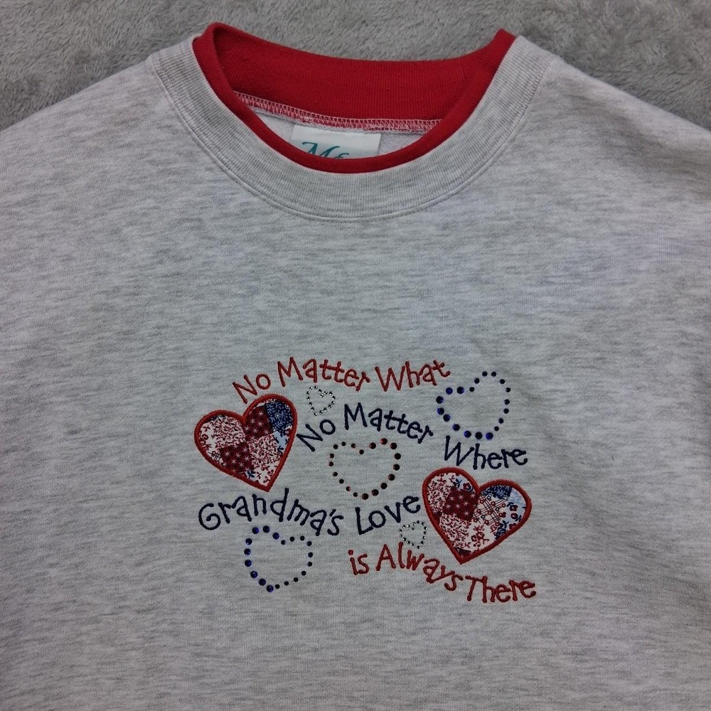 M & C Sportswear Grandma Graphic Sweatshirt Gray Red L Grandmacore Cottagecore